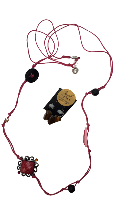 Halskette und Ohrringe rosa Schnur