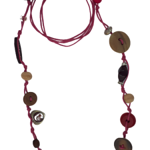 Halskette und Ohrringe rosa Schnur Holz und Metall Dekor - Schmuck>Sets