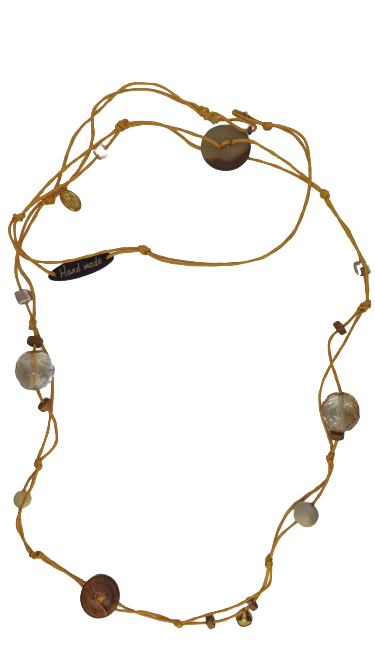 Halskette gelbe Schnur Holz- und Glasperlen - Schmuck>Halsketten